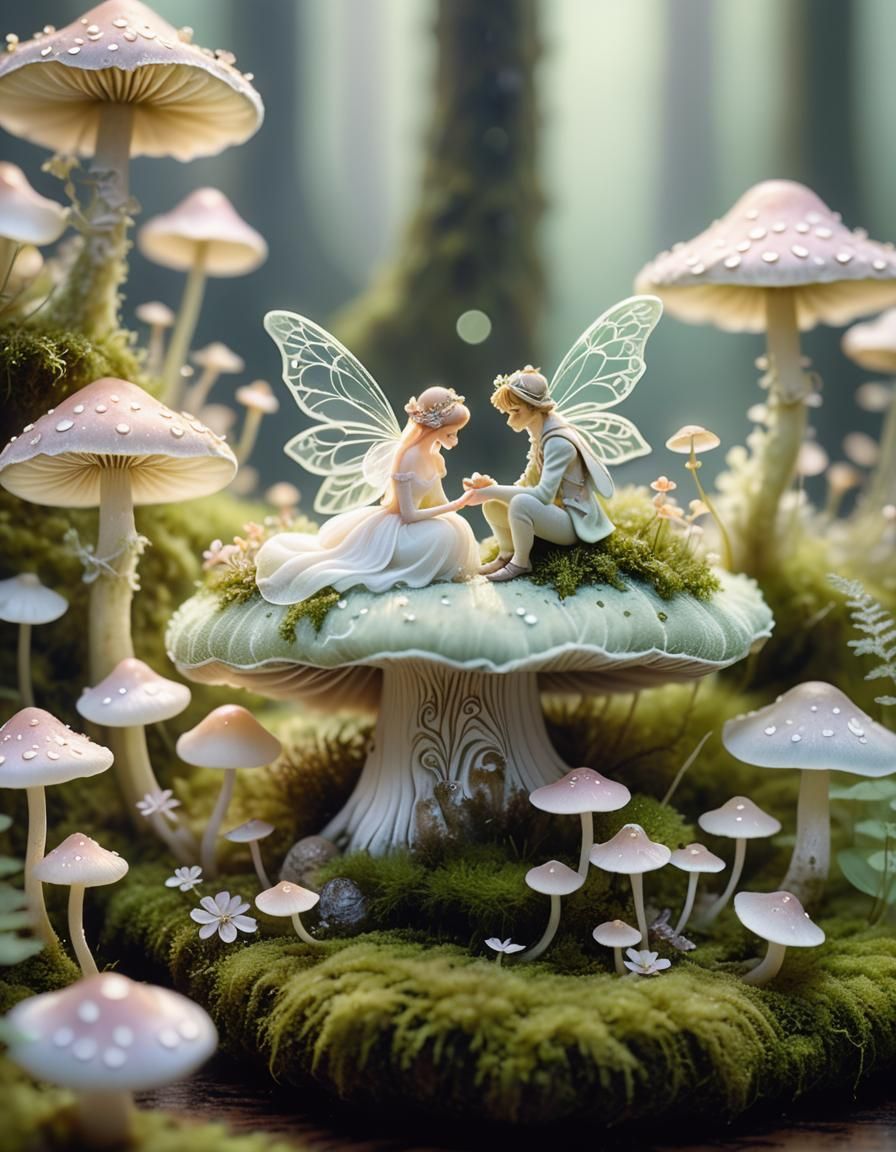 Dreamlike Fairy Wedding on Mushroom Flower