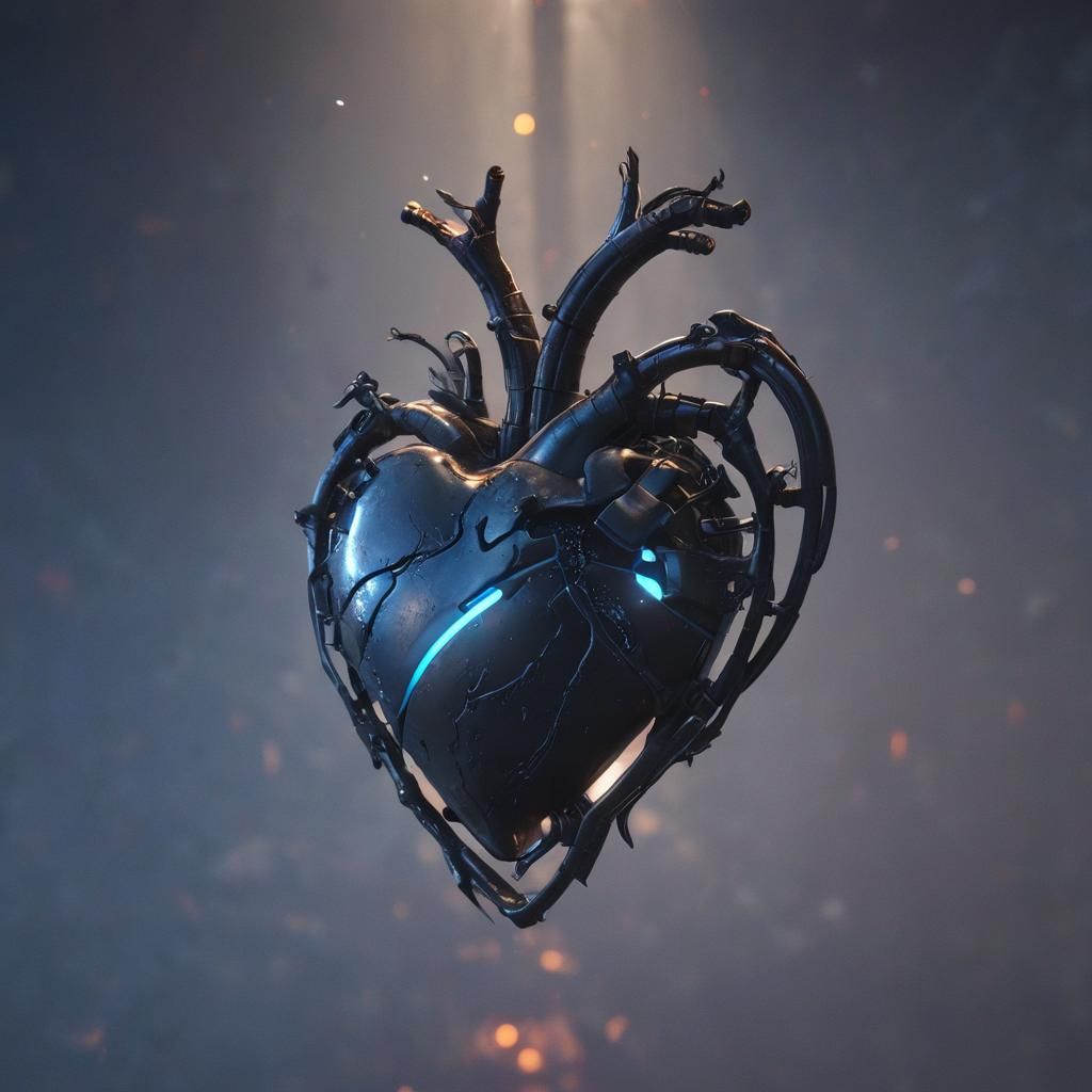 Torn Metallic Heart in Cyberpunk Style