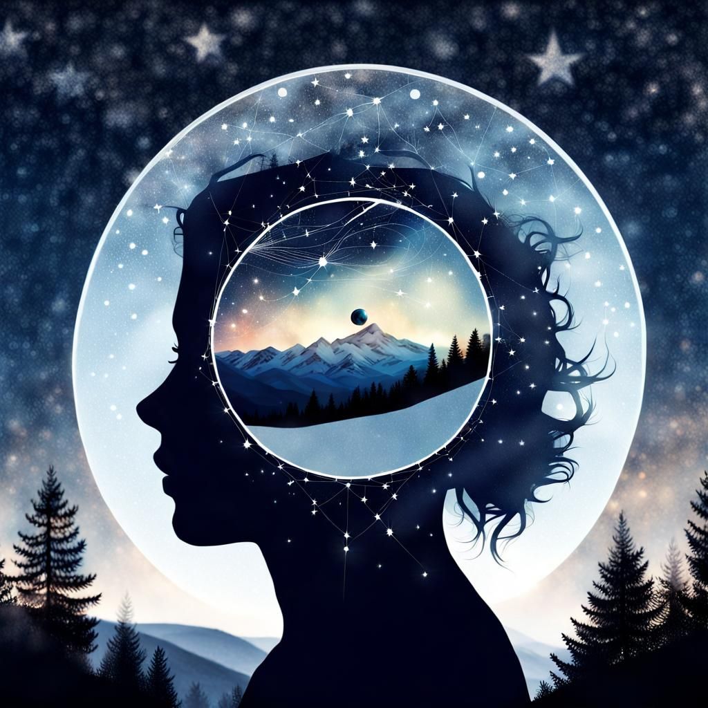 Starry Night Eye Double Exposure Digital Art
