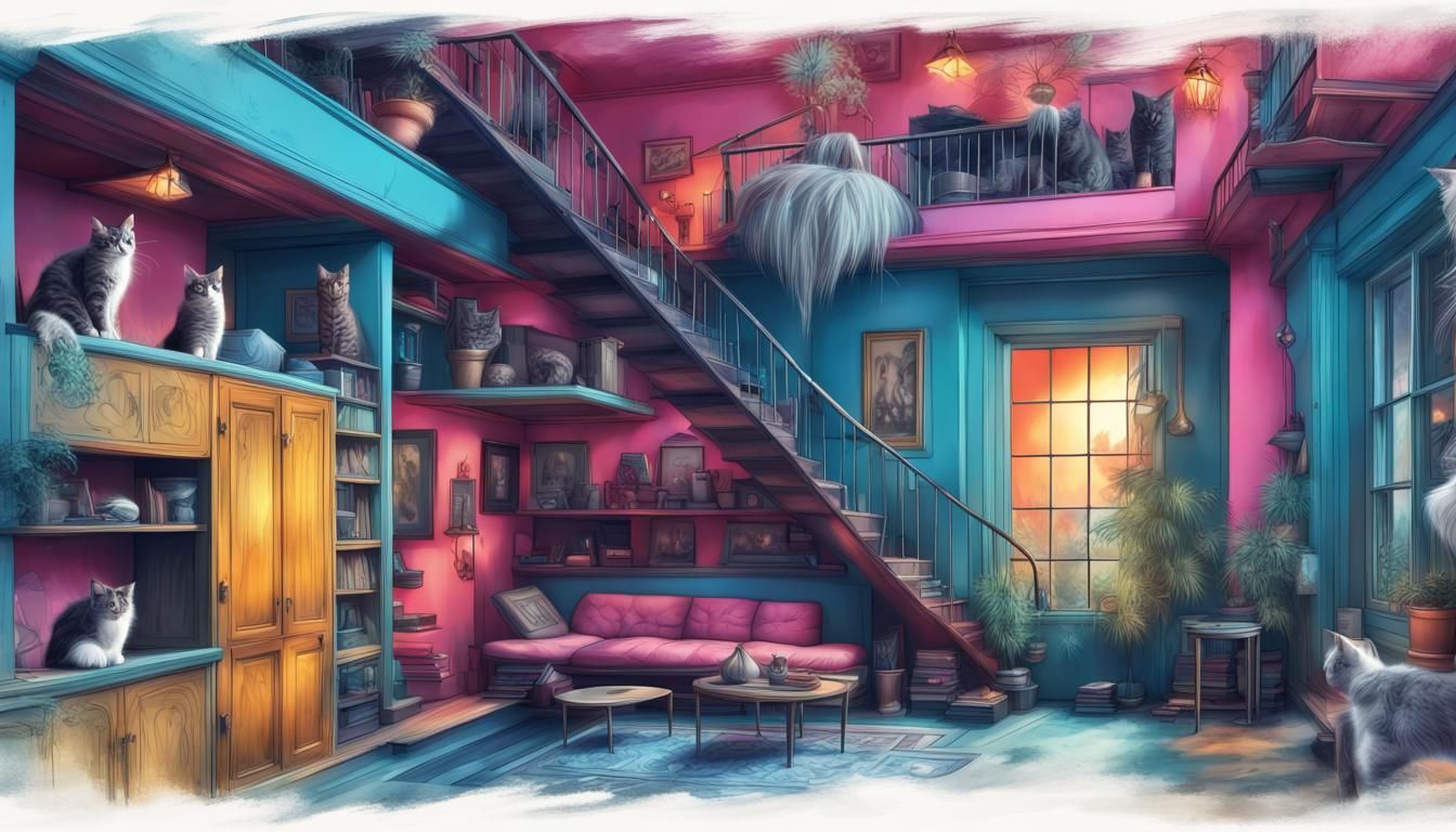 Abstract Cat House: Multi-Level Maximalist Design