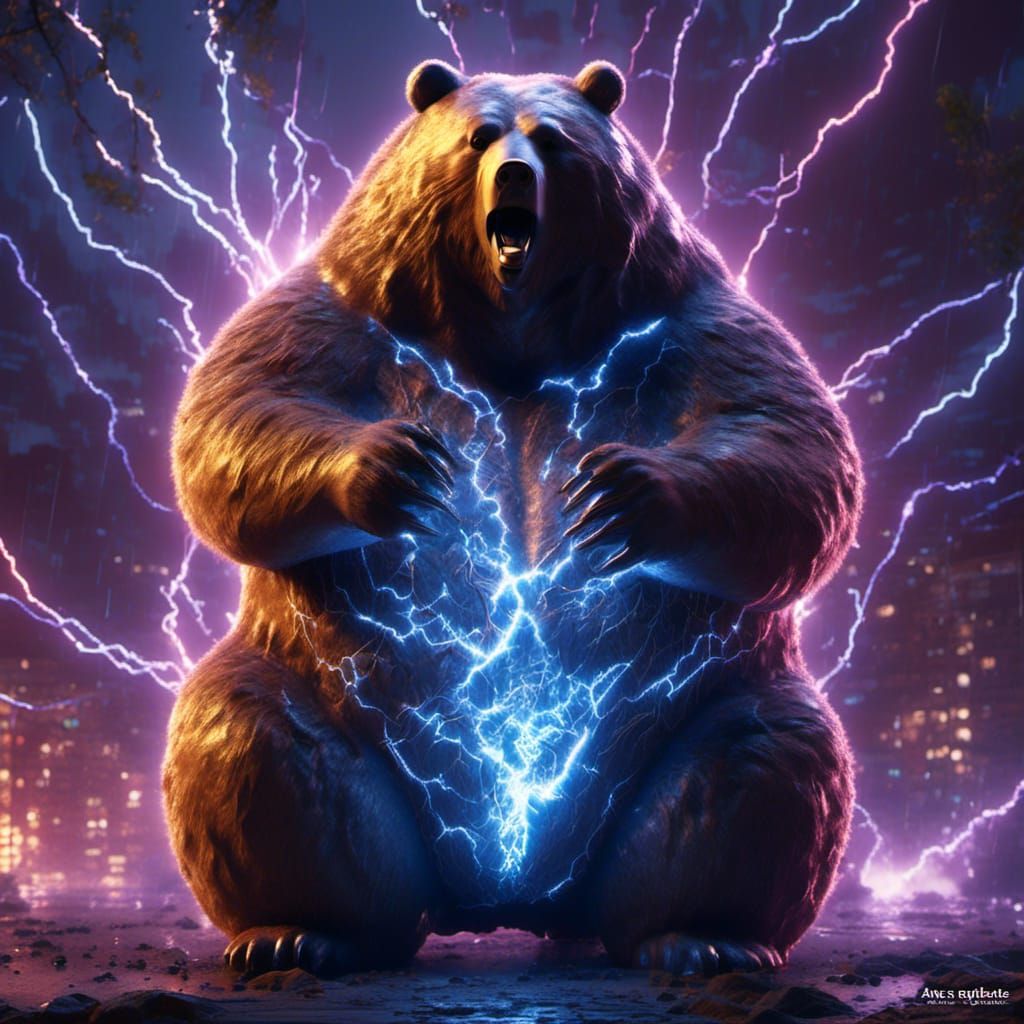 Electric Sapphire Bear Orb with Lightning Strikes