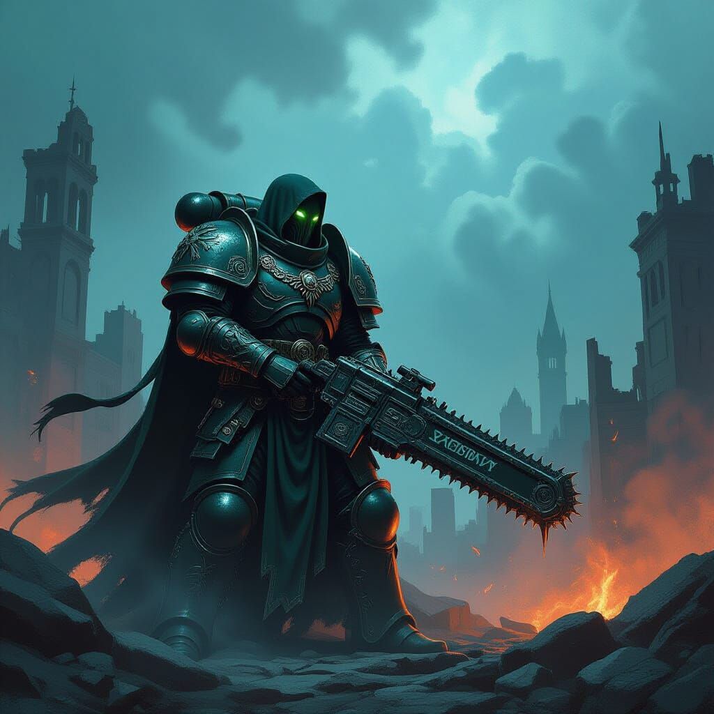 Alpha Legion Spy With Chainsword in Gritty Digital Painting