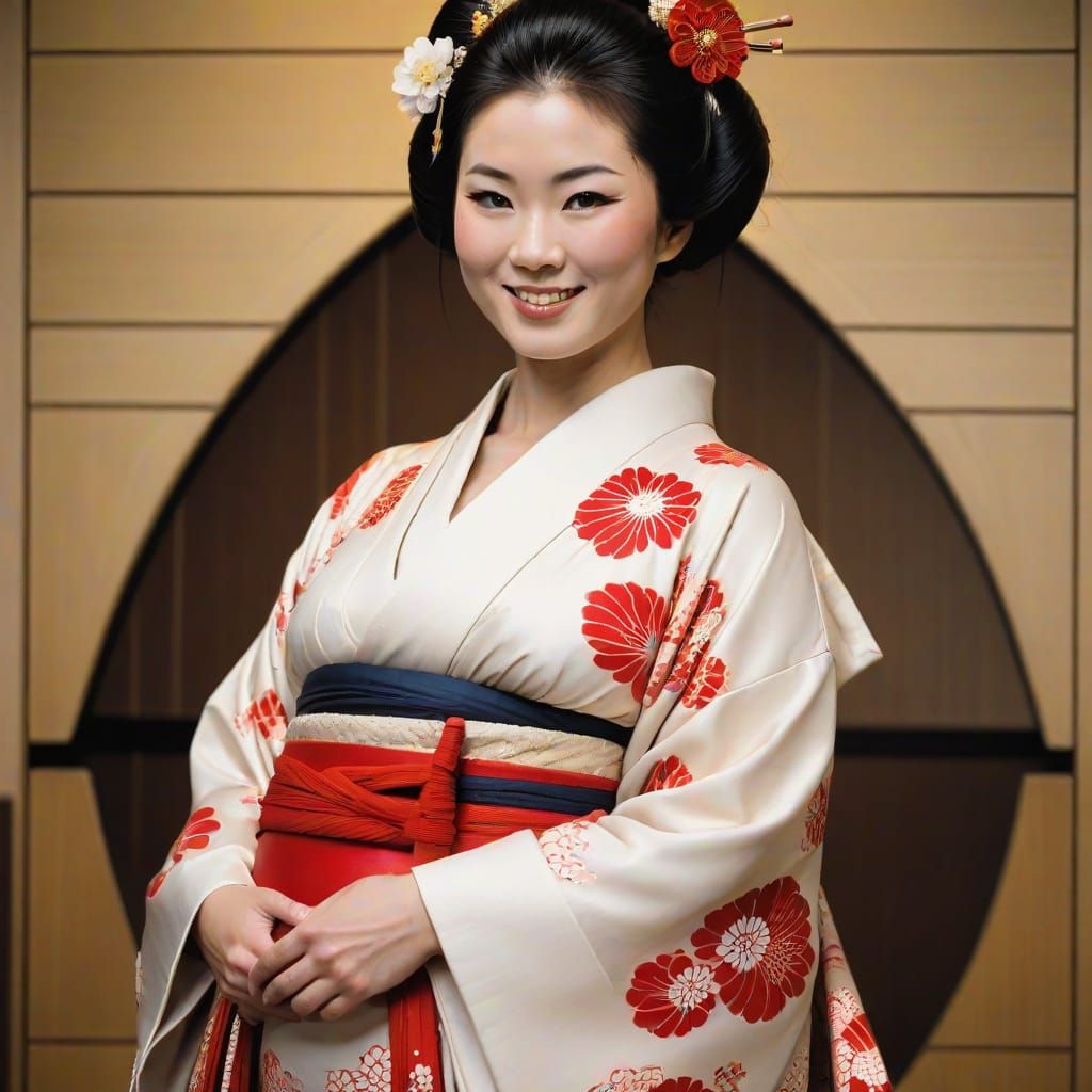 Pregnant Geisha in Traditional Kimono