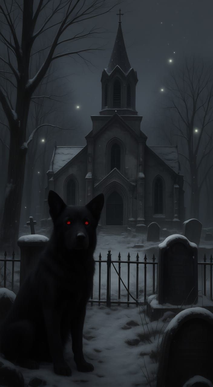 Abandoned Church Graveyard in Snow with Spectral Lights and ...