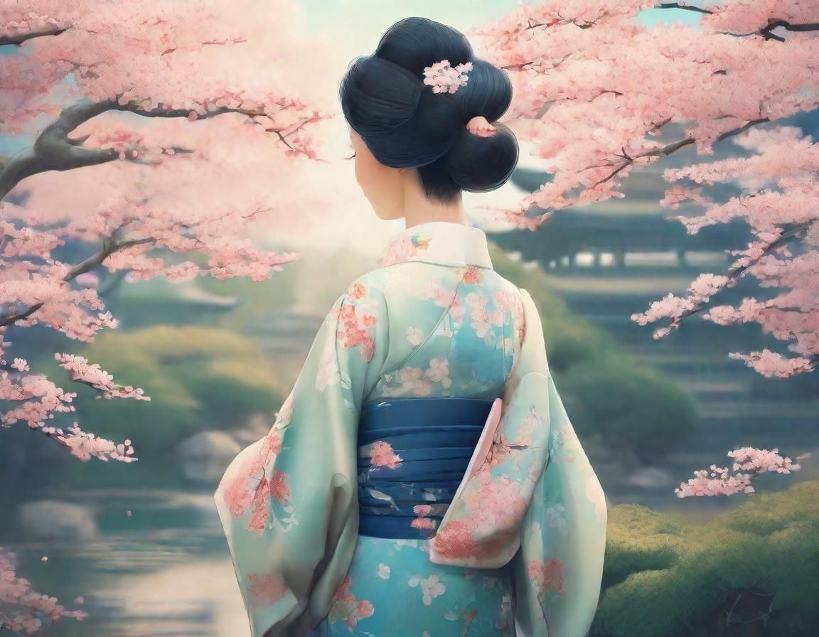 Geisha in Kimono: Ukiyo-e Digital Matte Painting