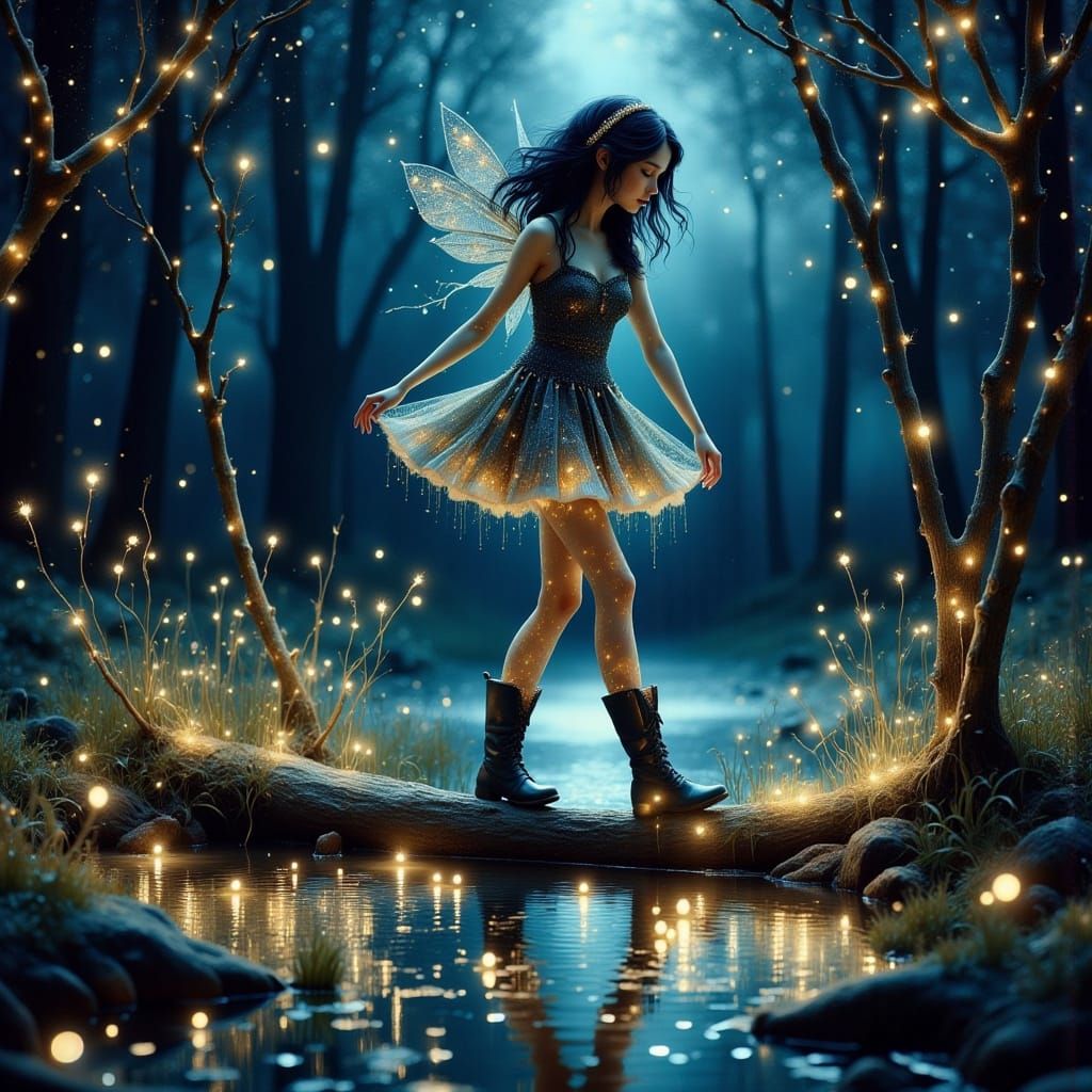 Fairy Walks in Glowing Swamp, Whimsical Fantasy Art
