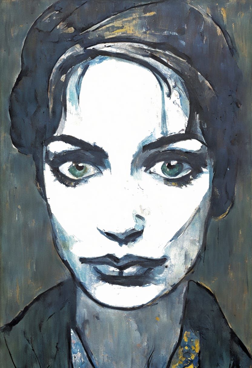 Brooding Woman Portrait in Expressionist Style