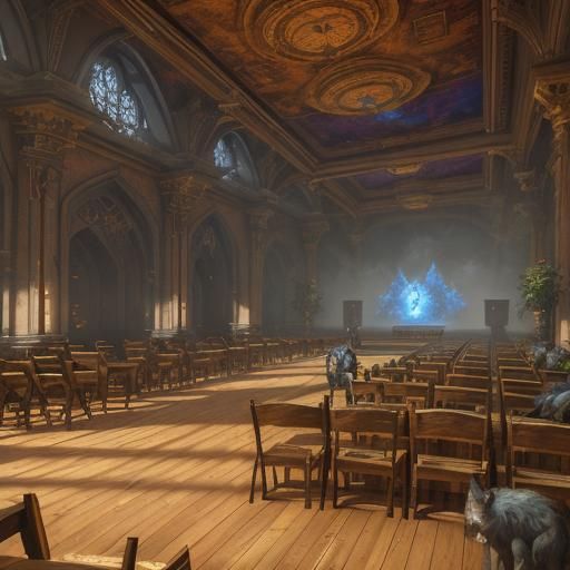 Fantastical Wolf Shifter Meeting Hall Concept Art