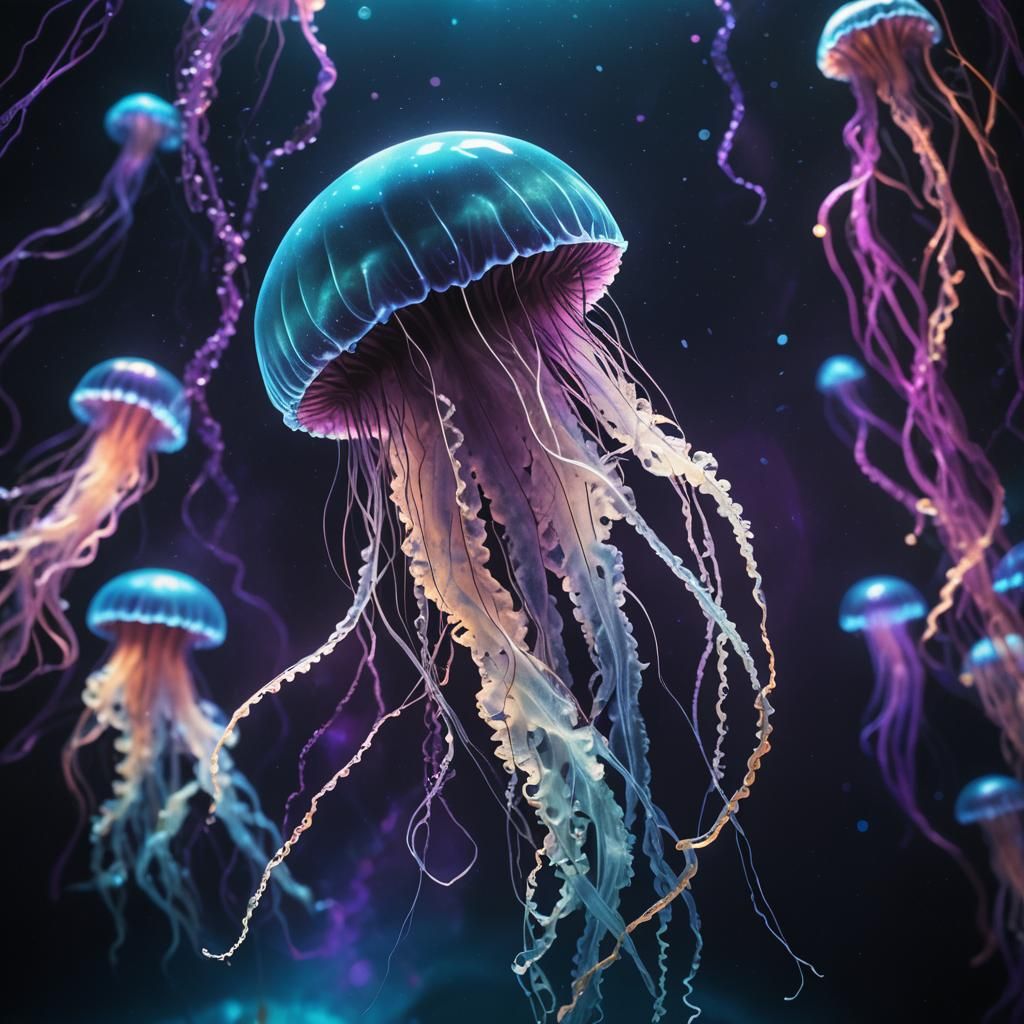 Glowing Jellyfish in Deep Blue Cinematic Abyss