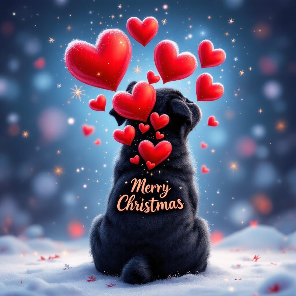 Whimsical Christmas Pug in Winter Wonderland Scene
