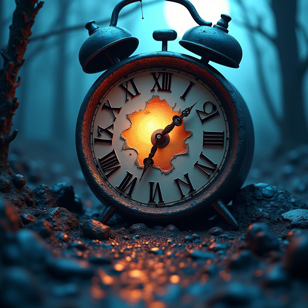 Surreal Melting Clock at Midnight in Dreamlike Style