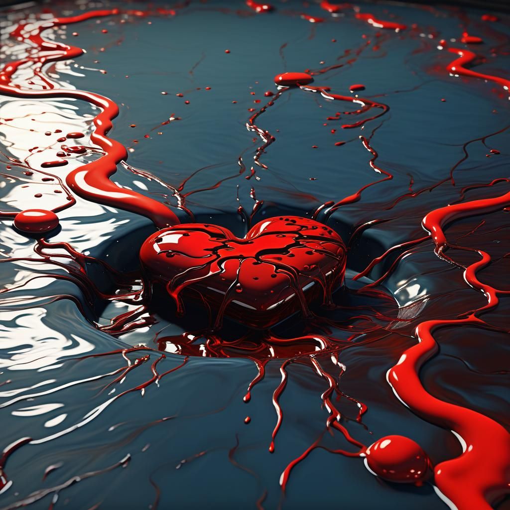 Surreal Heart's Blood Flows in Gloomy Landscape