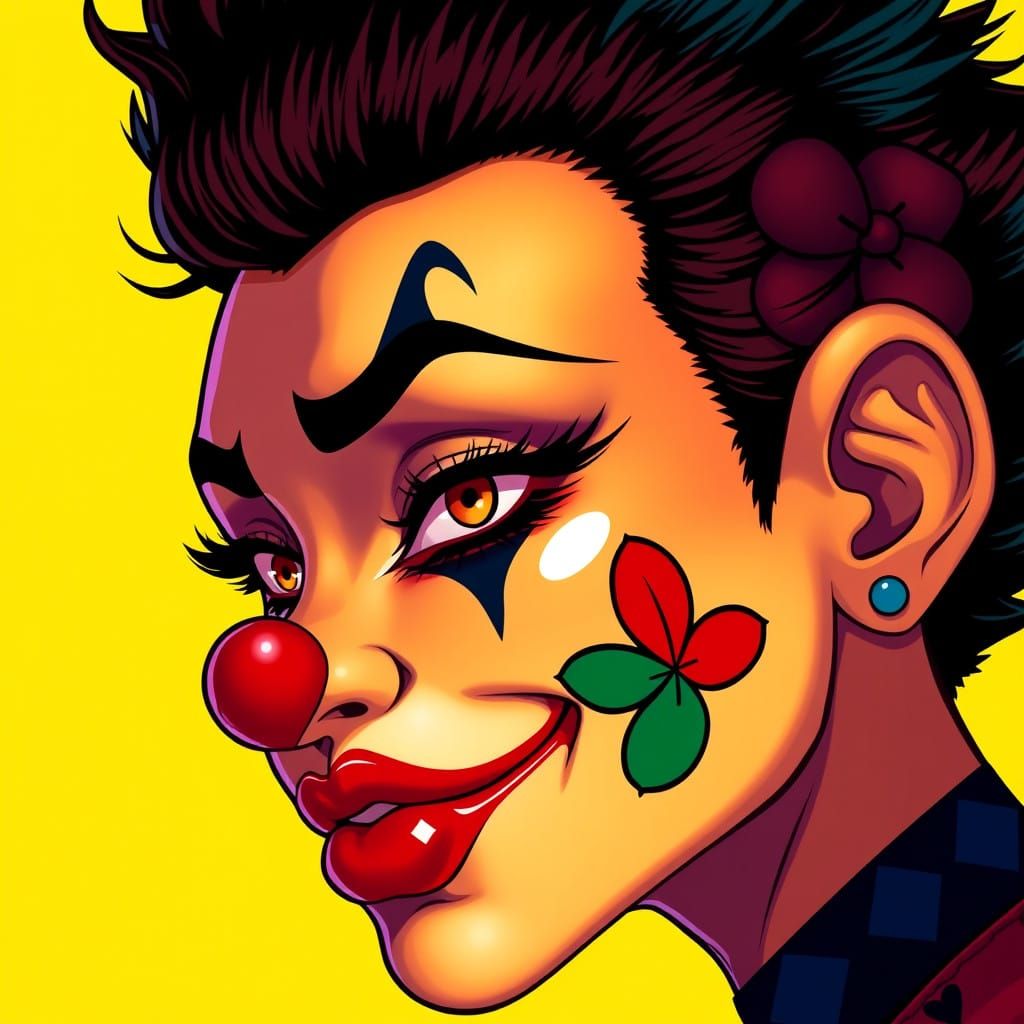 Vibrant Chicano Clown Woman with LA Tattoo and Spiky Hair