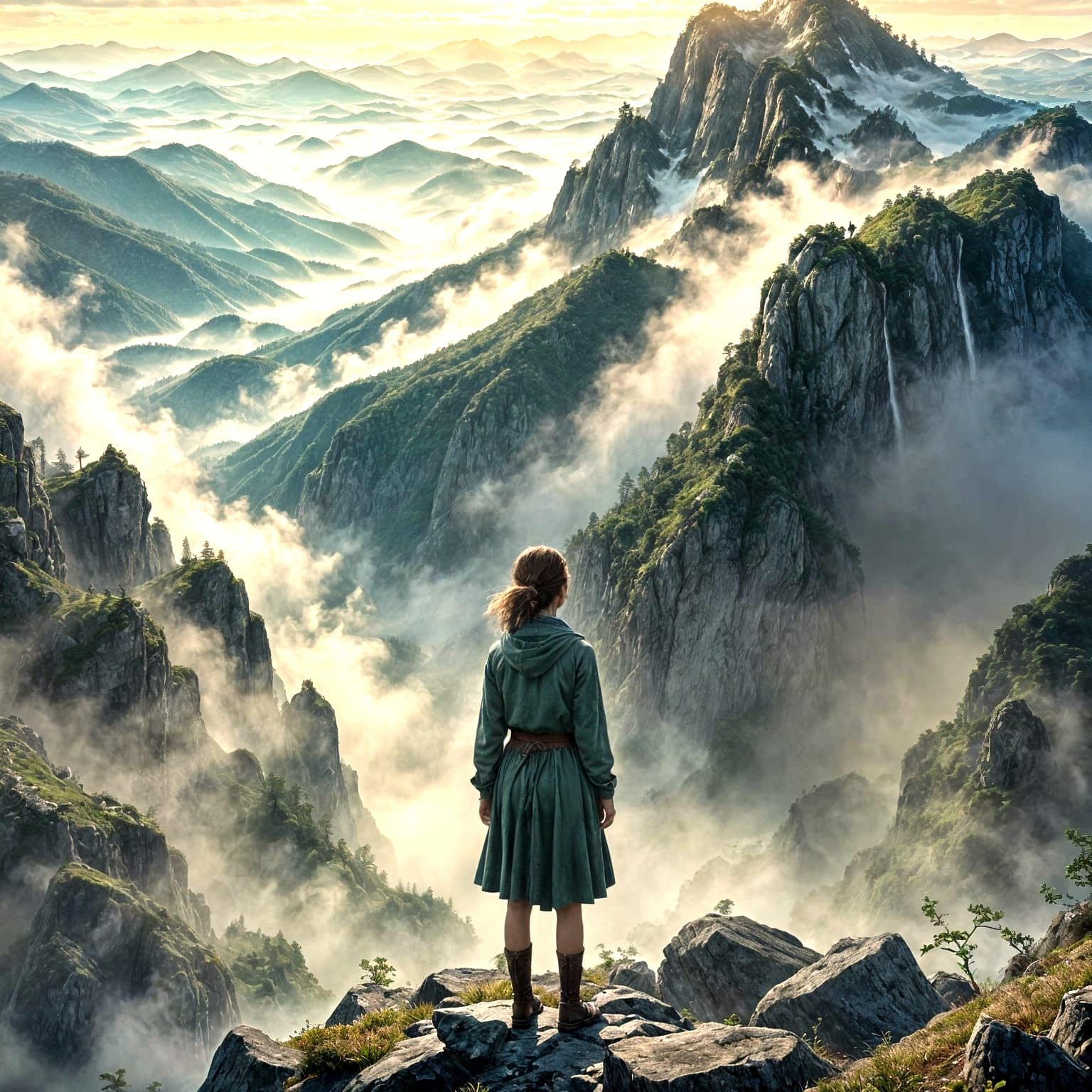 Girl Gazing at Foggy Sky in Digital Matte Painting