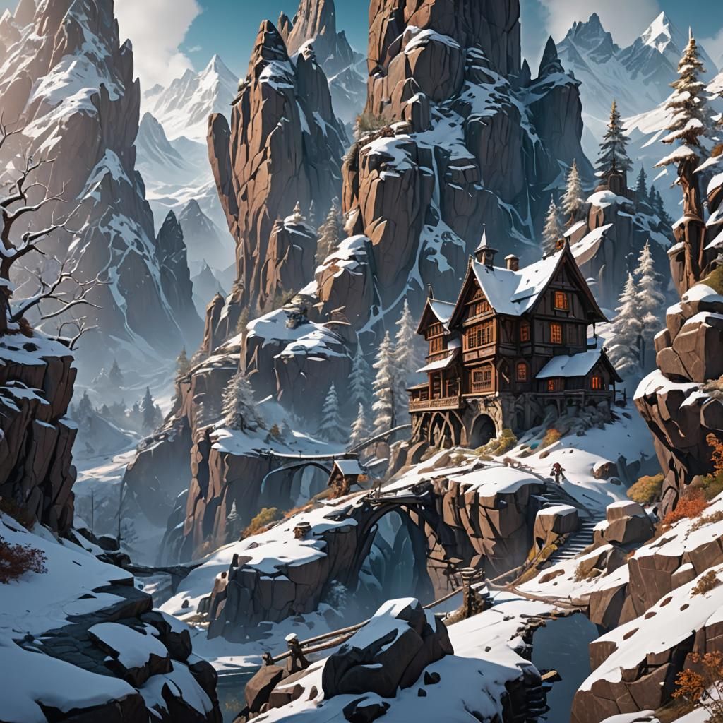 Winterlands Mountain Hiking Trip in Detailed Matte Painting