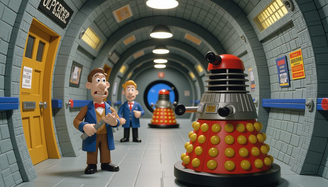 Doctor Who and the Daleks realised through the medium of claymation