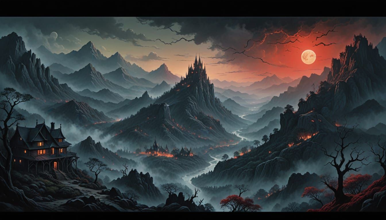 Moonlit Vampire Realm in Dark Gothic Architecture