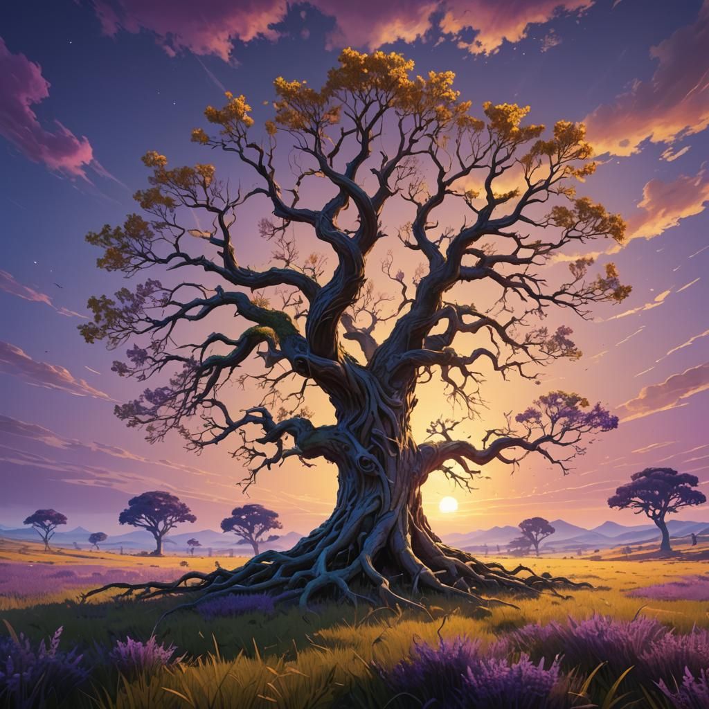 Fantasy Tree on Plains in Vibrant Unreal Engine Style