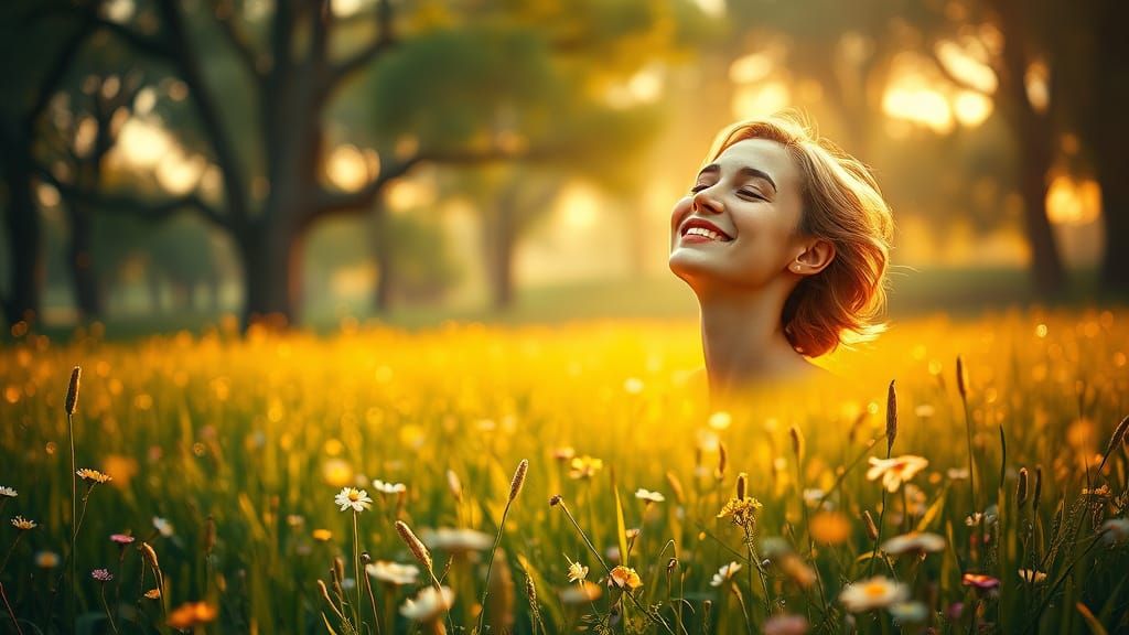 Dreamy Summer Meadow Scene in Whimsical Artistic Style