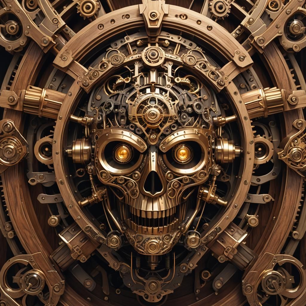 Steampunk Wood Mask with Gears in Anime Style