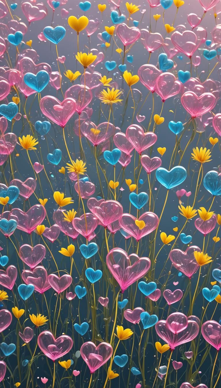 Abstract Hearts Floating in Candy Art Style