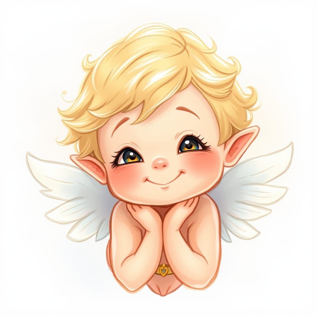 Endearing Archangel with Mischievous Twinkle, Dreamlike Illu...