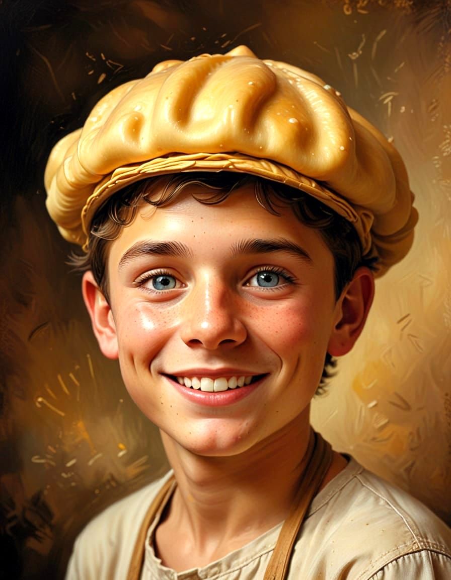 Whimsical Boy in Tortellini Cap Painting