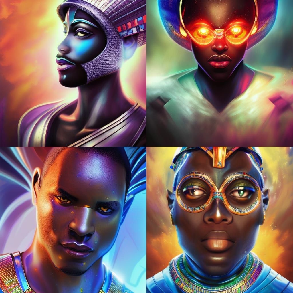 Futuristic Egyptian Gods in Hyperrealistic Splash Art