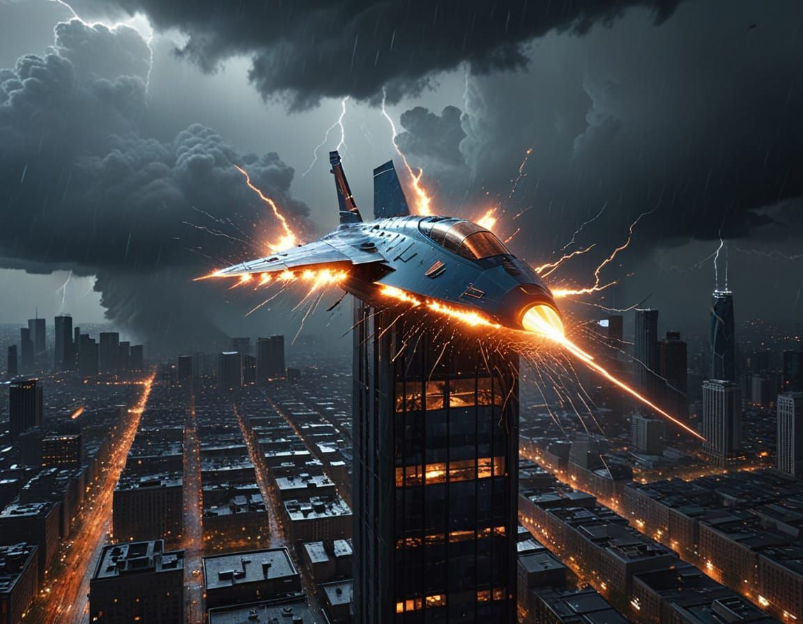 Gigantic Thunderbird Soars Through Ominous Metropolis Skies