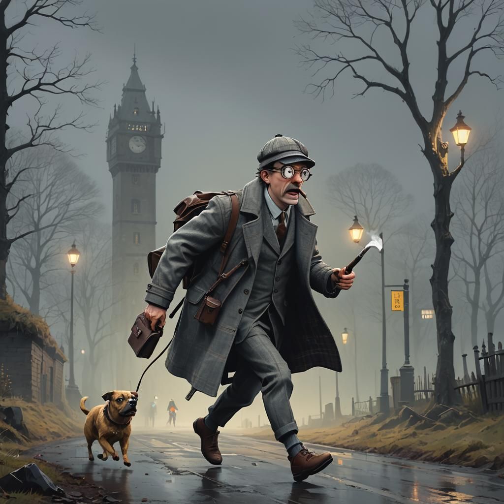 Minion as Sherlock Holmes Running from Hound