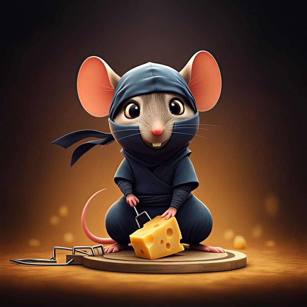 Cute Ninja Mouse Steals Cheese