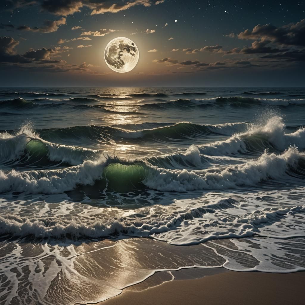 Moonlit Waves: A Fantasy Concept Art Painting