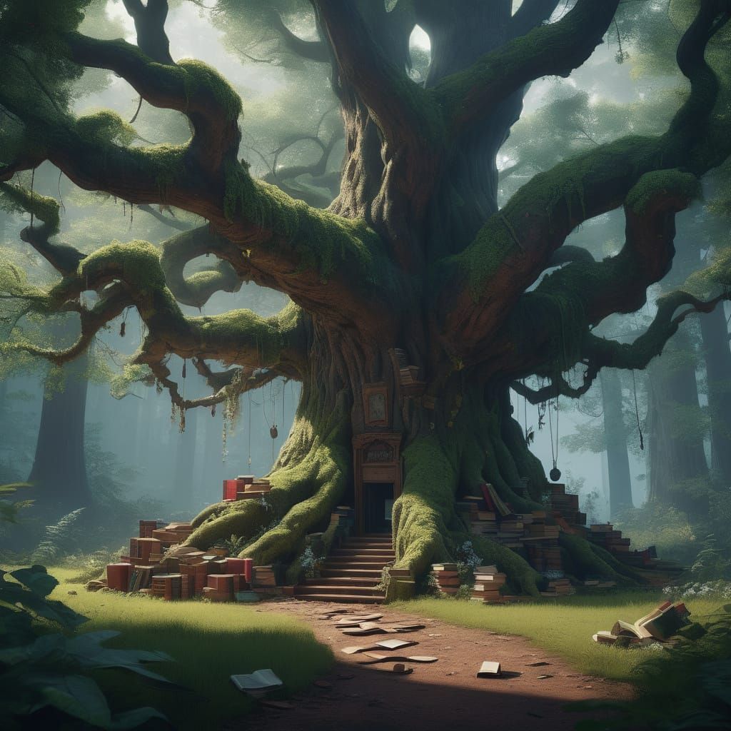 Whimsical Forest Sanctuary with Ancient Library and Curious ...