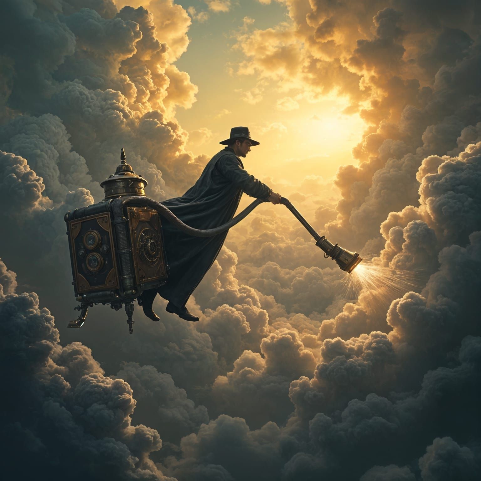 Man Vacuums Clouds: Dark Fantasy Concept Art
