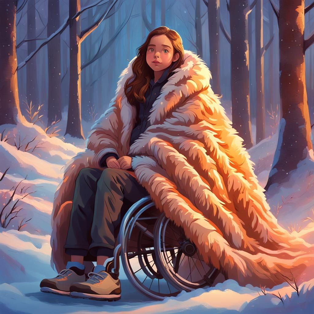 Vibrant Portrait of Pregnant Teen in Snowy Forest, Oil Paint...