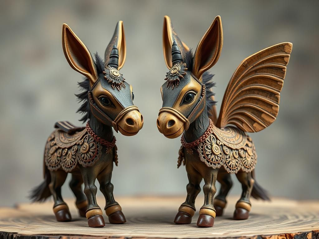 Pixie Donkeys Dance in Brocaded Lace Carvings