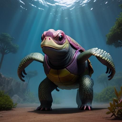 Adorable Pink Turtle with Big Eyes in 3D Anime Style