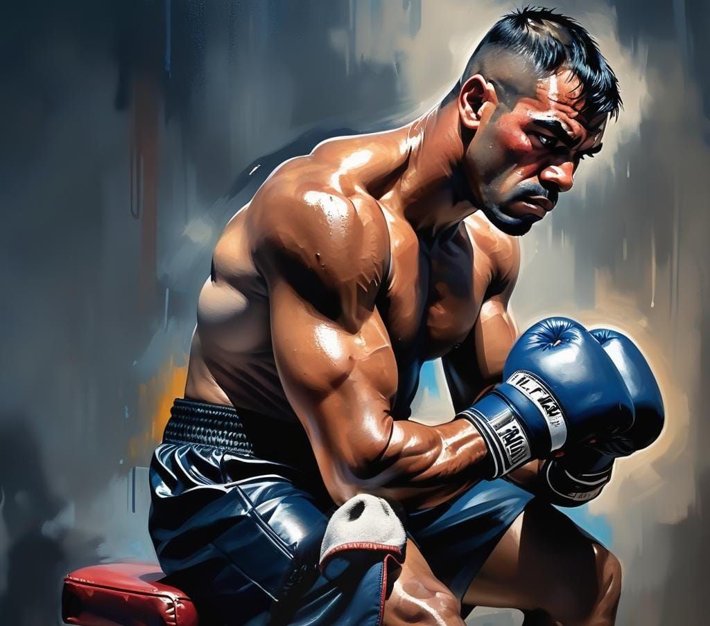 Hyperrealistic Portrait of a Sad Boxer with Side Lighting