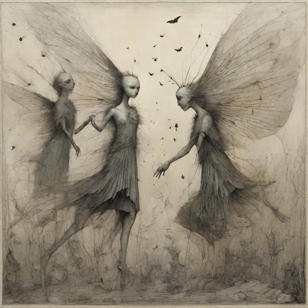 Whimsical Feral Fairies Dancing in Moonlit Woodland