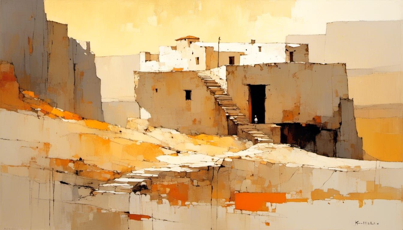 Native American Adobe Cliff Dwelling in Golden Light