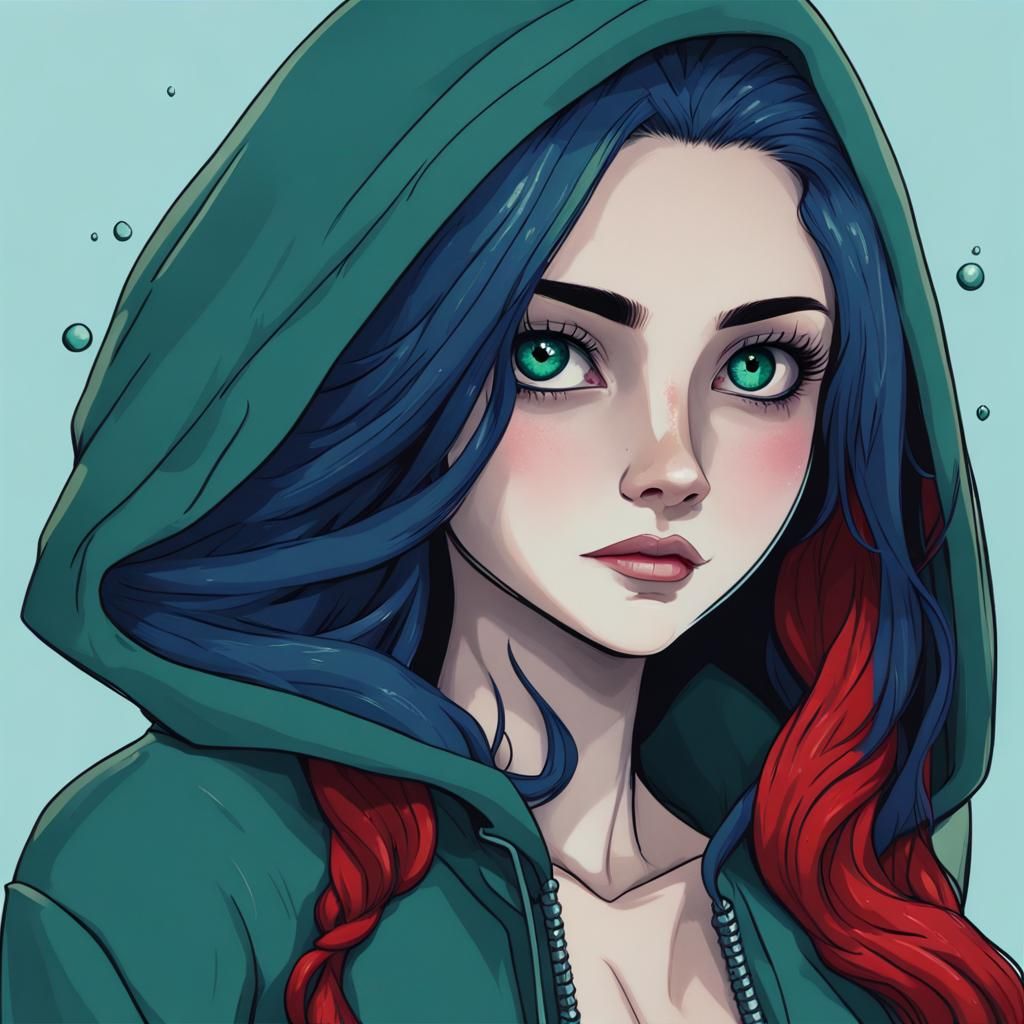 Intimidating Teenage Siren-Mermaid Portrait in Hyperdetailed...