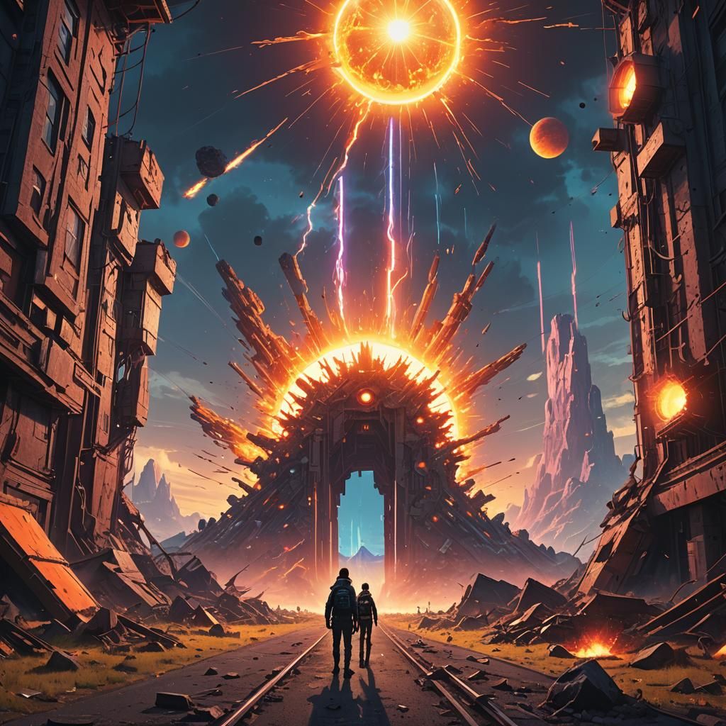 Sun Bursts Through Portal in Surreal World