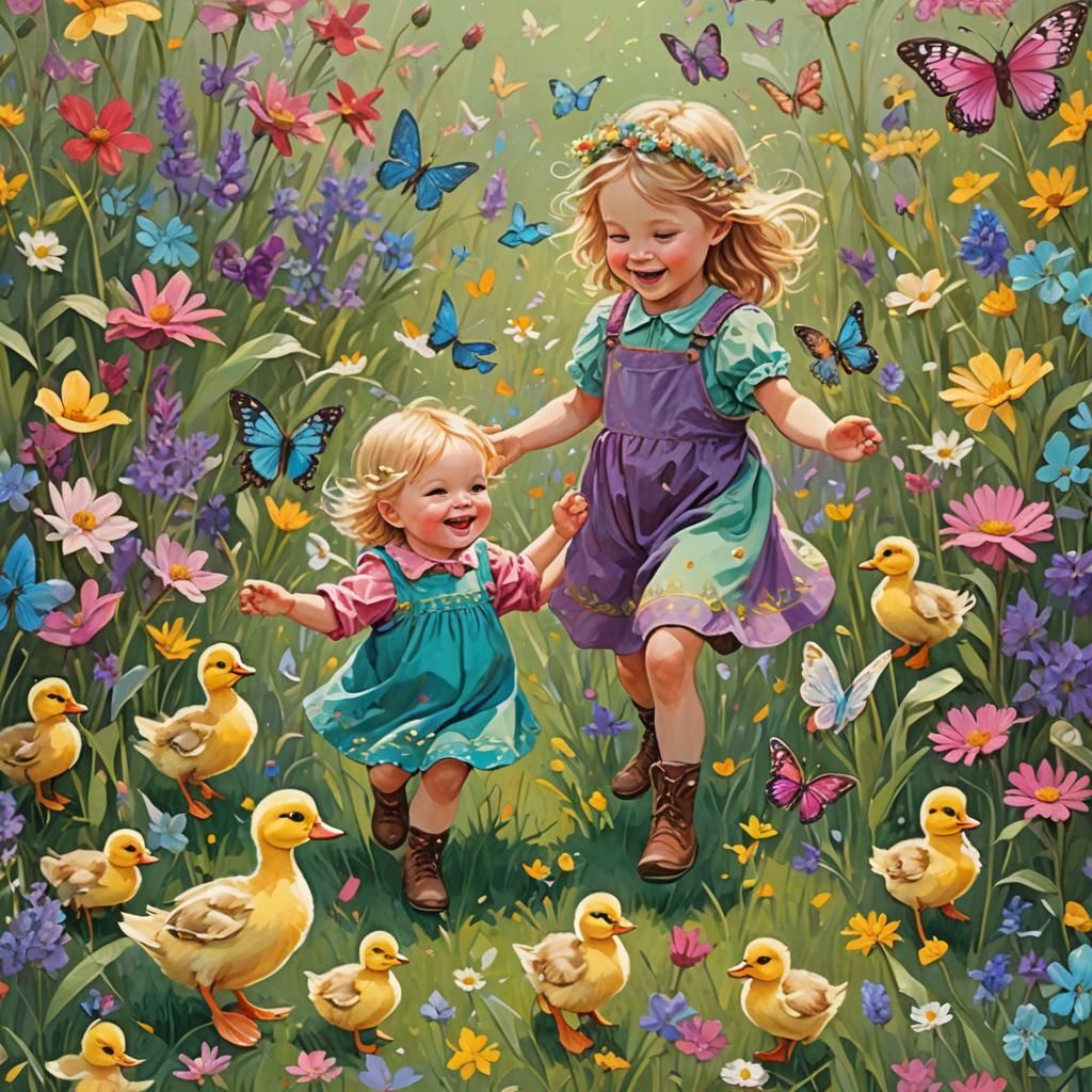 Toddler and Fairy Play in Wildflower Field