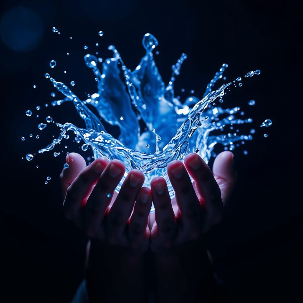 Water Bursting from Hands: Dark Fantasy Concept Art