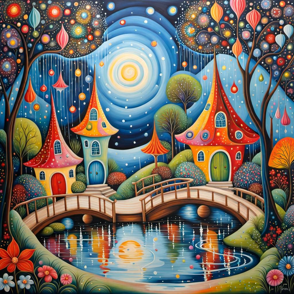 Whimsical Fairy Playground in Abstract Splash Art Style