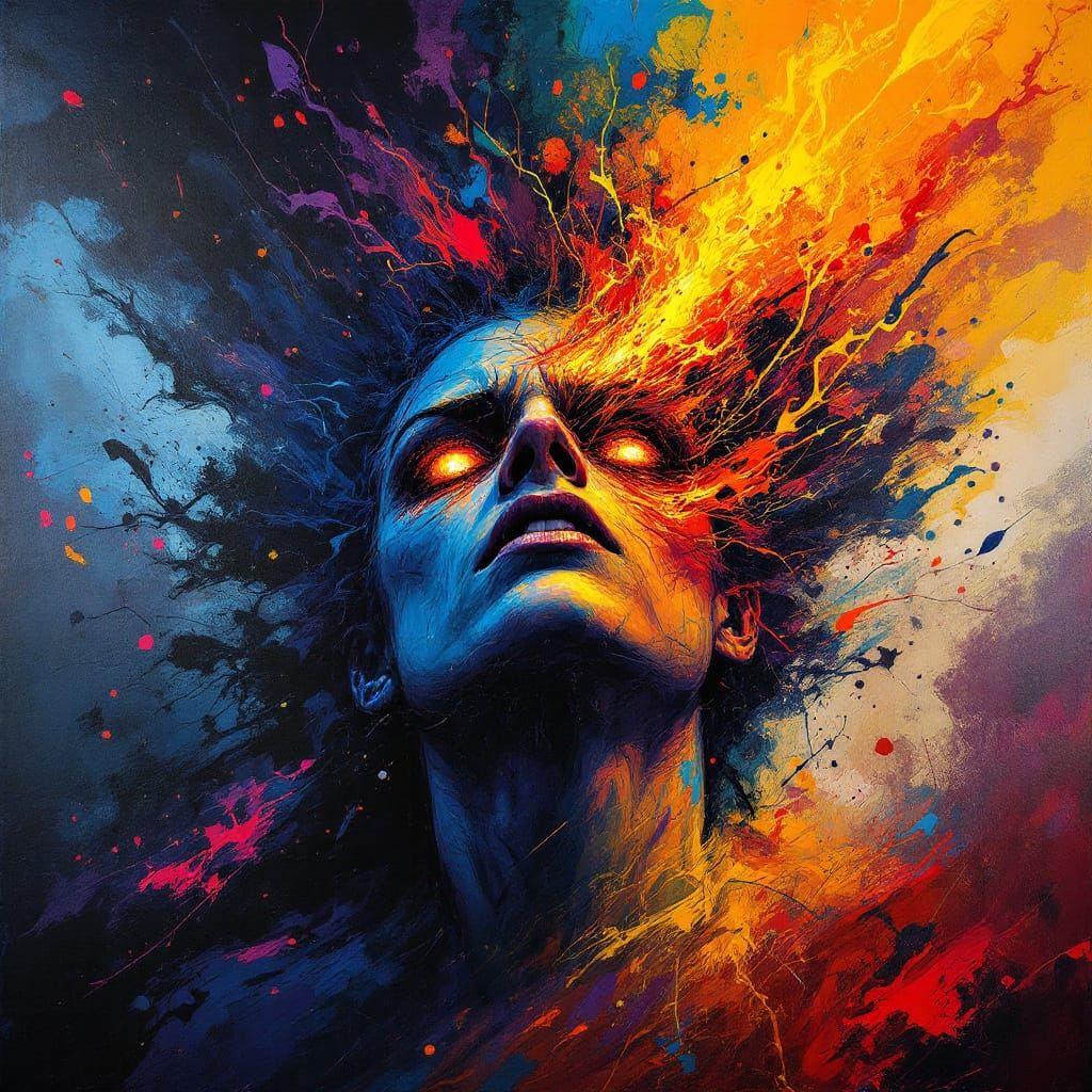 Tormented Figure in Abstract Expressionist Style