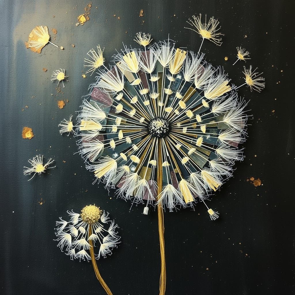Impressionist Dandelion with Scratchboard Texture