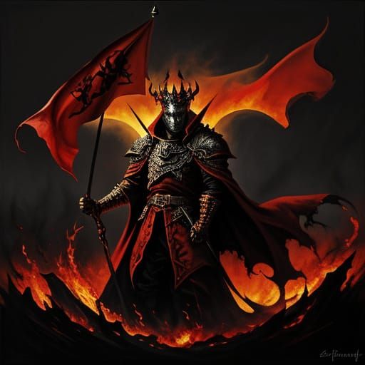 Dark Fantasy King Amidst Flickering Flames
