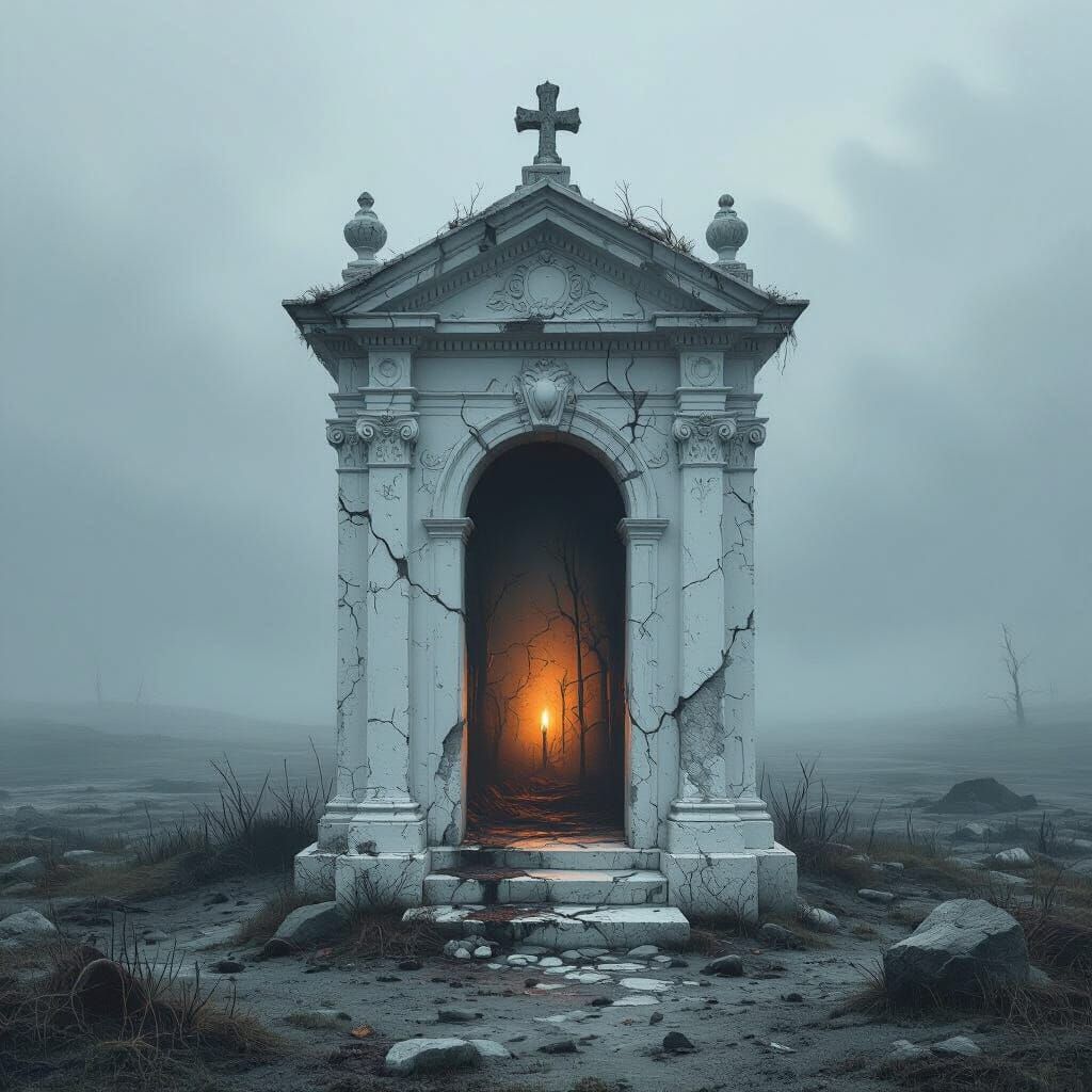 Solemn Tomb in Desolate Landscape, Bio-Mechanical Art