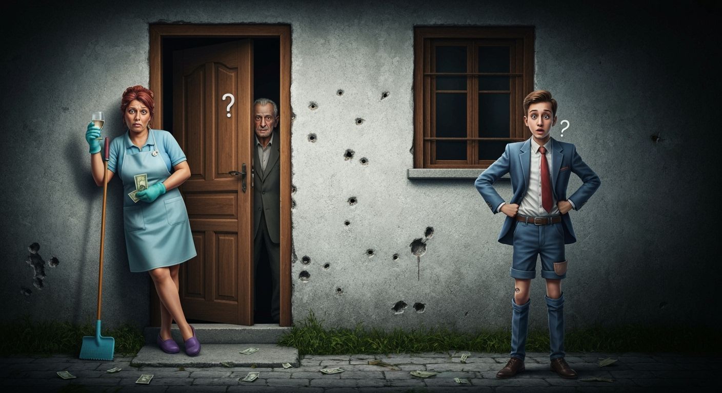 Drunk Cleaning Lady in Bosnian Village, Whimsical Illustrati...